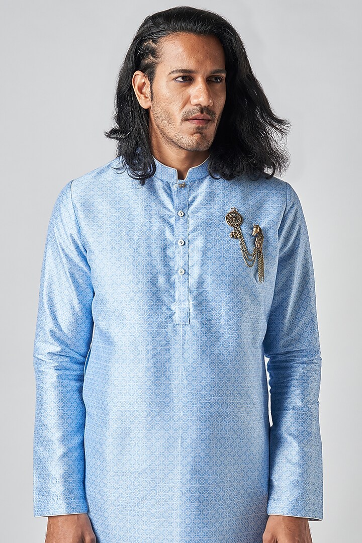 Powder Blue Poly Raw Silk Kurta Set by Bubber Blu at Pernia's Pop Up Shop