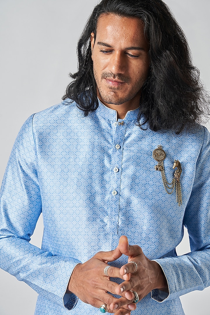 Powder Blue Poly Raw Silk Kurta Set by Bubber Blu at Pernia's Pop Up Shop