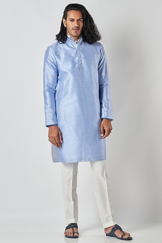 Blue Poly Raw Silk Kurta Set by Bubber Blu