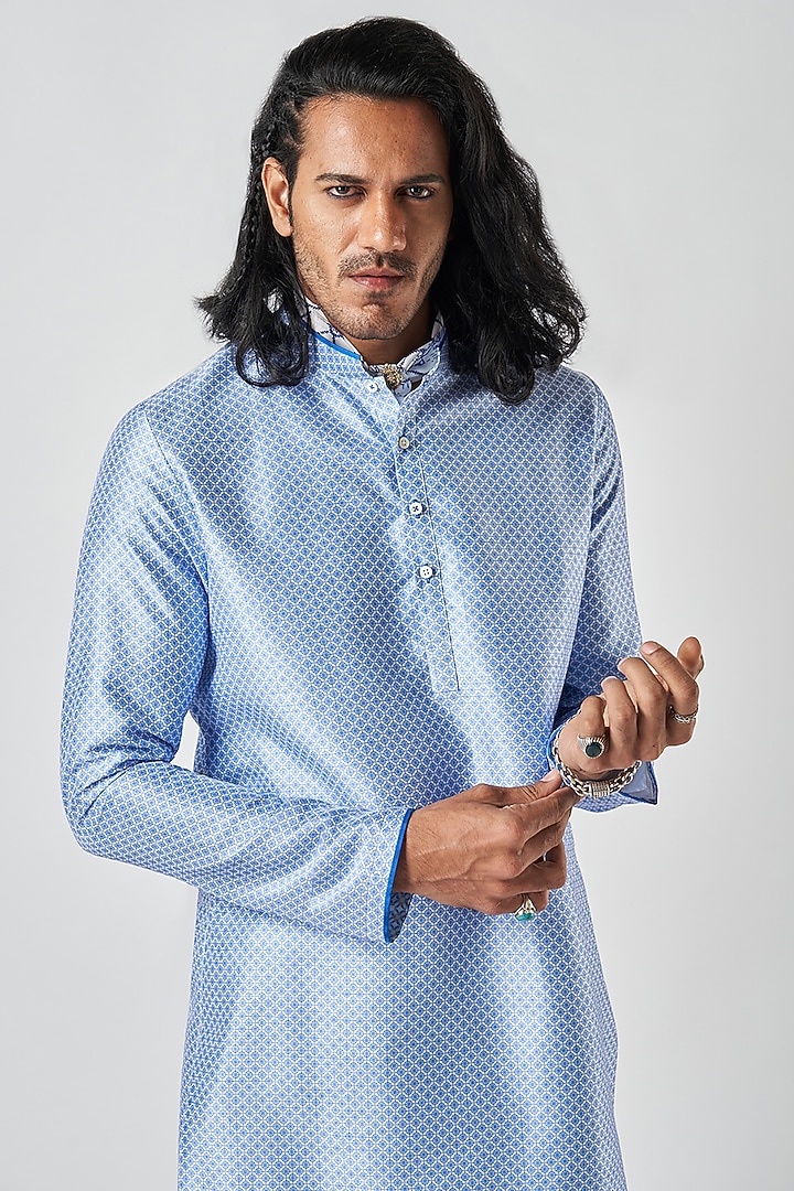 Blue Poly Raw Silk Kurta Set by Bubber Blu at Pernia's Pop Up Shop