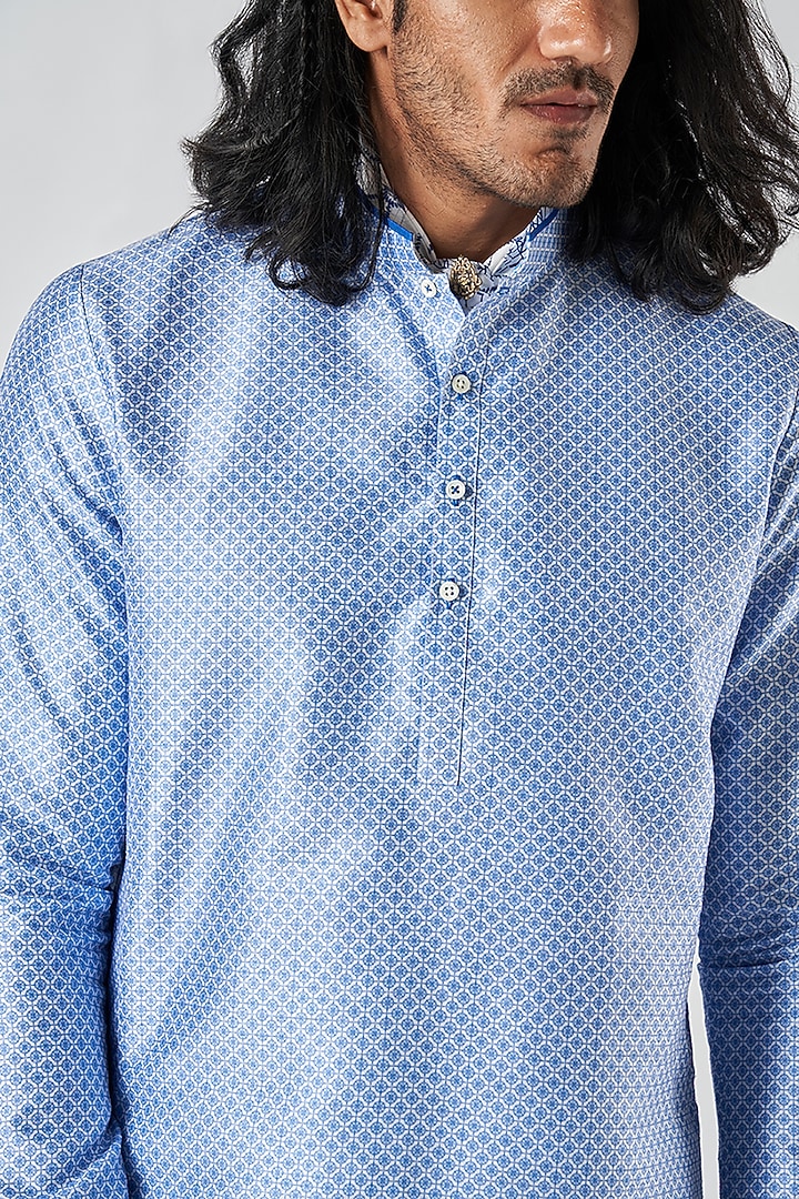 Blue Poly Raw Silk Kurta Set by Bubber Blu at Pernia's Pop Up Shop