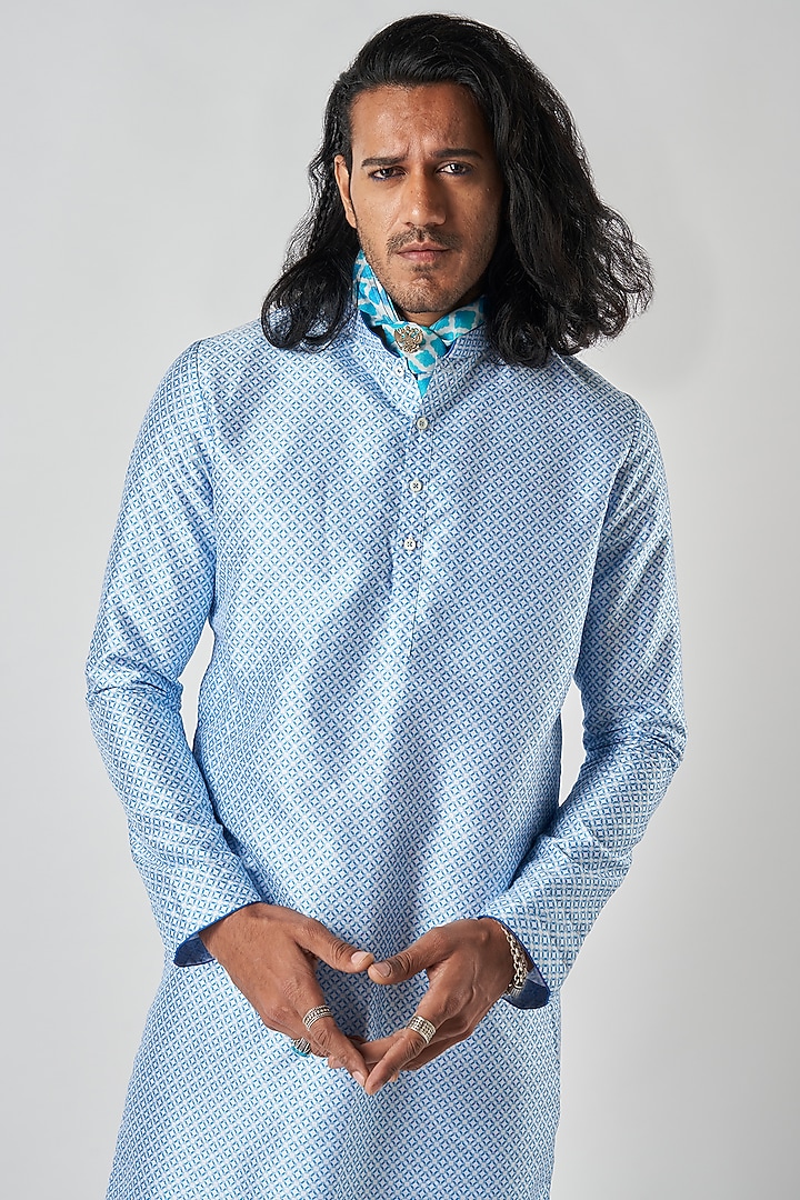 Blue Poly Raw Silk Kurta Set by Bubber Blu at Pernia's Pop Up Shop