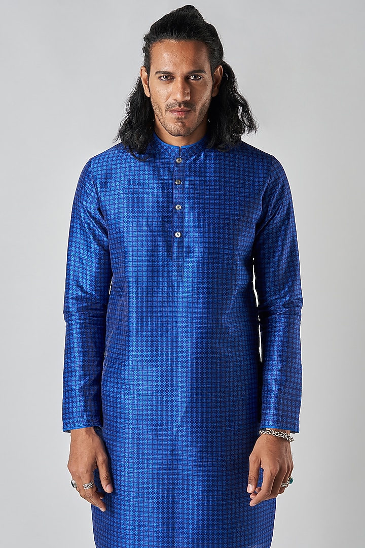 Indigo Poly Raw Silk Kurta Set by Bubber Blu at Pernia's Pop Up Shop