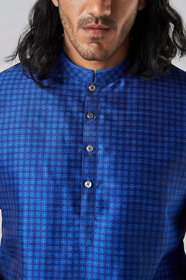 Indigo Poly Raw Silk Kurta Set by Bubber Blu at Pernia's Pop Up Shop