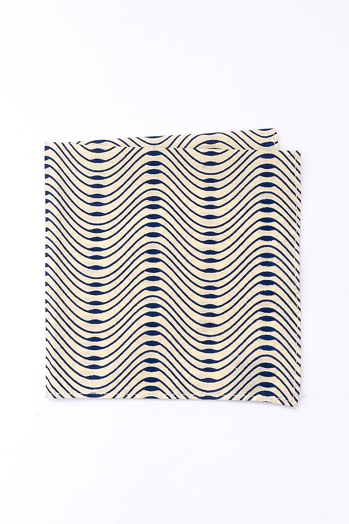 Navy & Cream Poly Cotton Printed Pocket Square by Bubber Blu