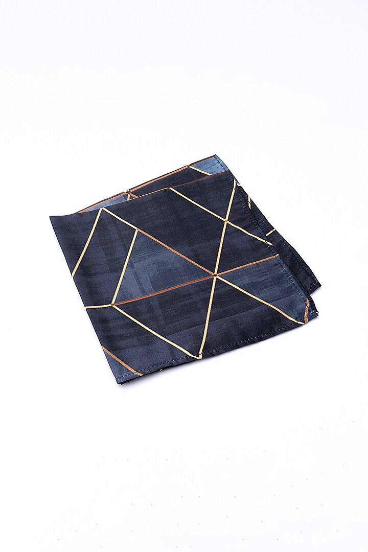 Grey Poly Silk Printed Pocket Square by Bubber Blu at Pernia's Pop Up Shop