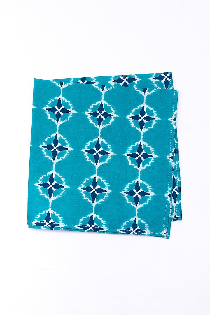 Turquoise Poly Cotton Printed Pocket Square by Bubber Blu at Pernia's Pop Up Shop