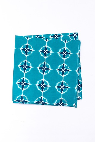 Turquoise Poly Cotton Printed Pocket Square by Bubber Blu
