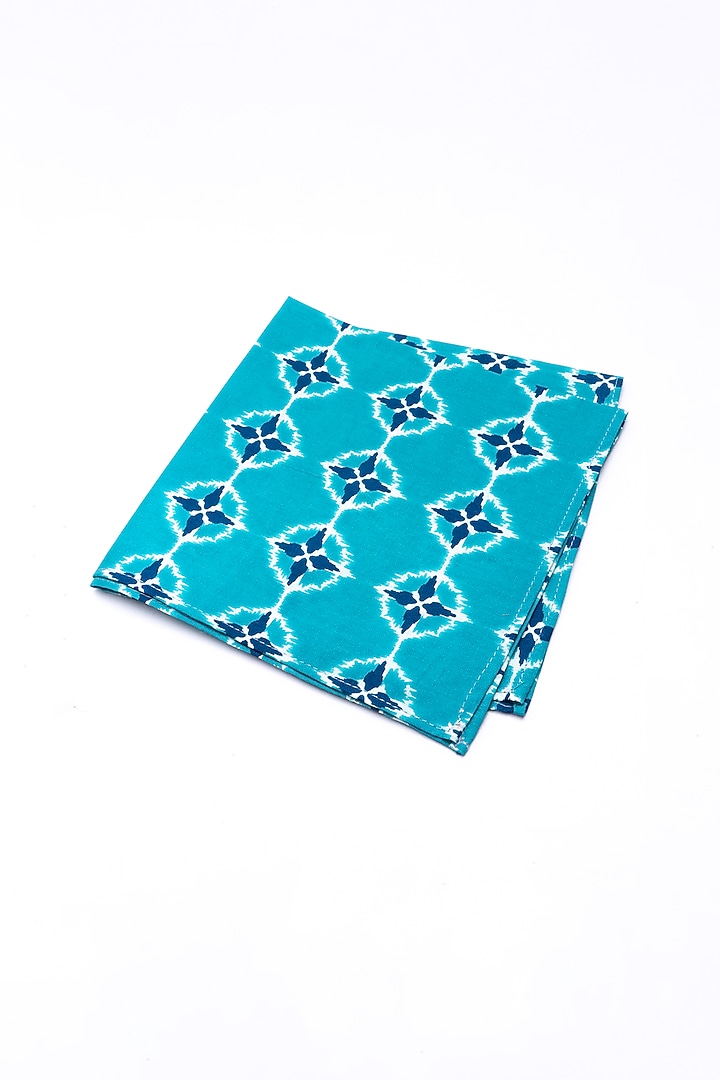 Turquoise Poly Cotton Printed Pocket Square by Bubber Blu at Pernia's Pop Up Shop
