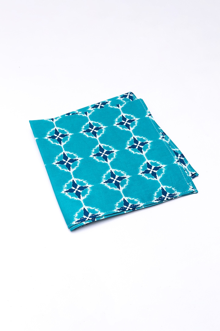 Turquoise Poly Cotton Printed Pocket Square by Bubber Blu at Pernia's Pop Up Shop
