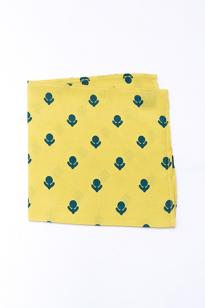 Yellow Poly Crepe Printed Pocket Square by Bubber Blu