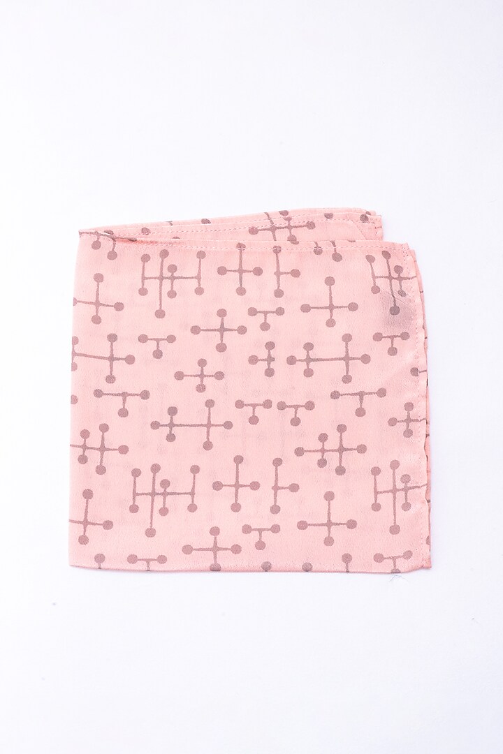 Baby Pink Poly Crepe Printed Pocket Square by Bubber Blu