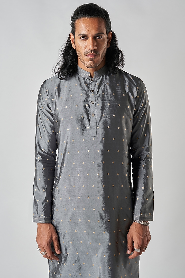 Grey Art Brocade Kurta Set by Bubber Blu at Pernia's Pop Up Shop