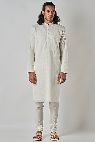 Off-White Poly Cotton Kurta Set by Bubber Blu