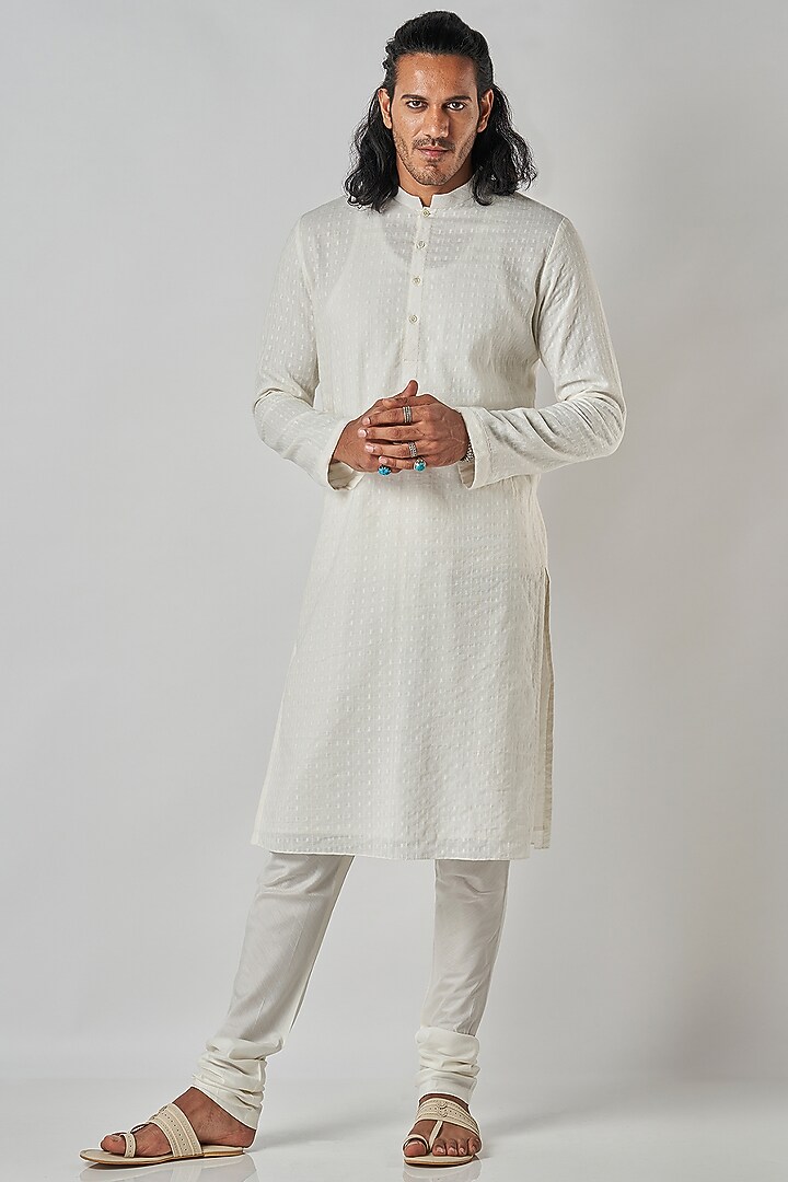 Off-White Poly Cotton Kurta Set by Bubber Blu at Pernia's Pop Up Shop