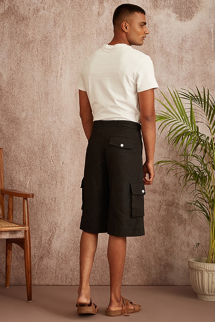 Black Cotton Canvas Cargo Shorts by BLUEHOUR at Pernia's Pop Up Shop