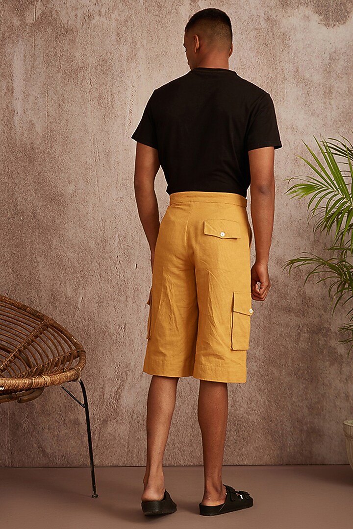 Beige Cotton Canvas Cargo Shorts by BLUEHOUR at Pernia's Pop Up Shop