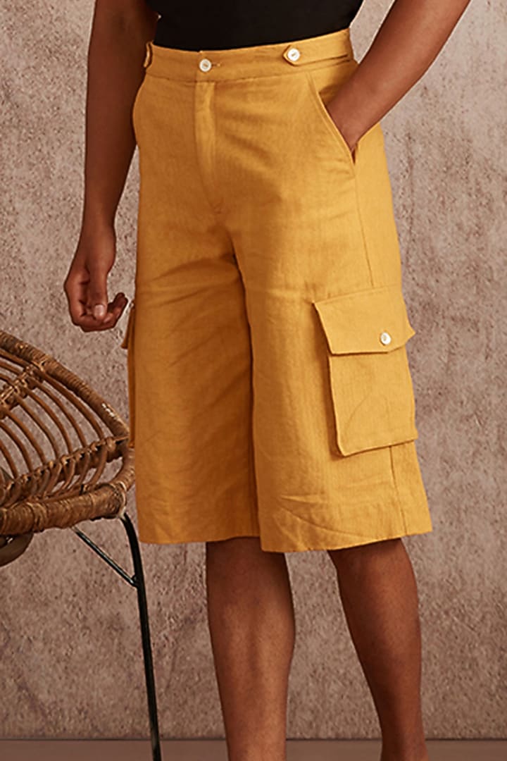 Beige Cotton Canvas Cargo Shorts by BLUEHOUR at Pernia's Pop Up Shop