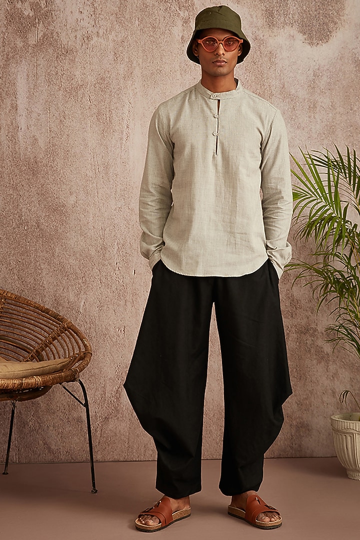 Black Cotton Flax Harem Pants by BLUEHOUR at Pernia's Pop Up Shop