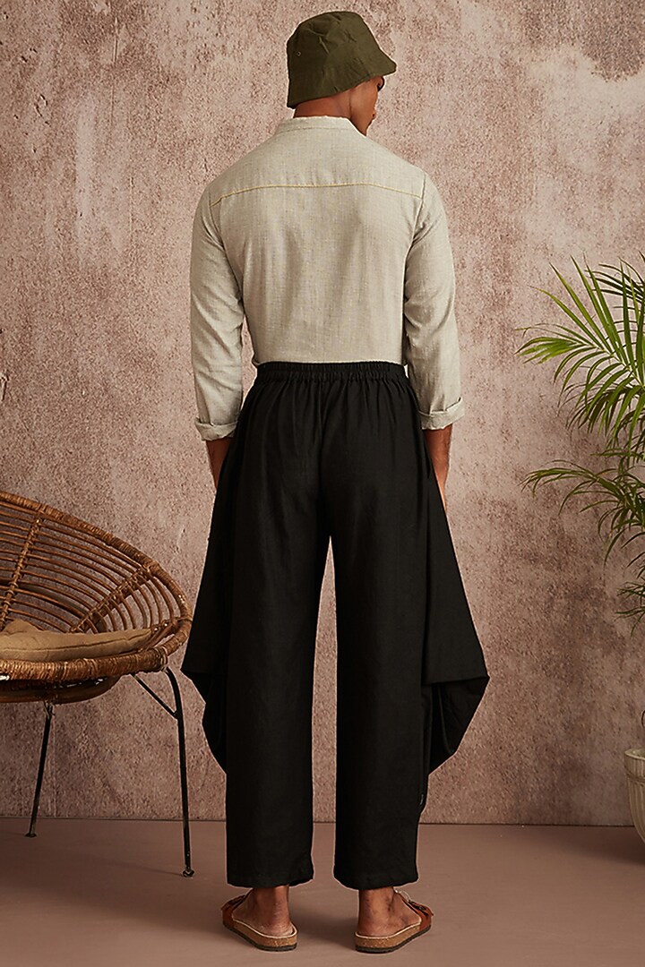 Black Cotton Flax Harem Pants by BLUEHOUR at Pernia's Pop Up Shop