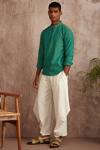 White Cotton Flax Harem Pants by BLUEHOUR