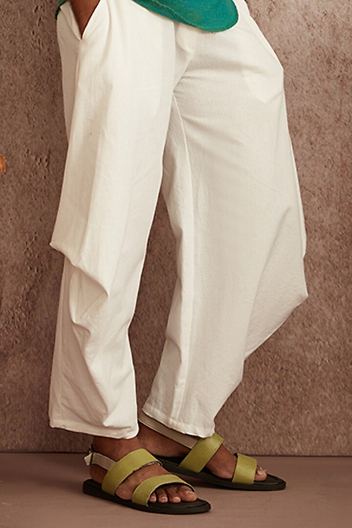 White Cotton Flax Harem Pants by BLUEHOUR at Pernia's Pop Up Shop