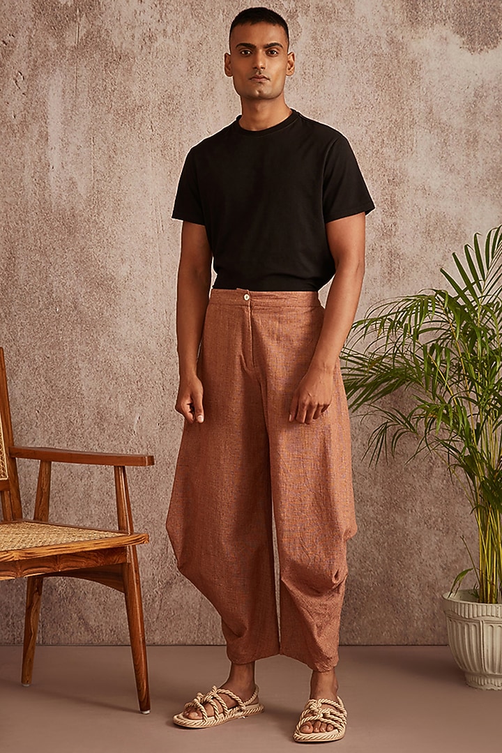 Beige Cotton Flax Harem Pants by BLUEHOUR at Pernia's Pop Up Shop