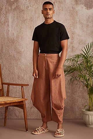 Beige Cotton Flax Harem Pants by BLUEHOUR