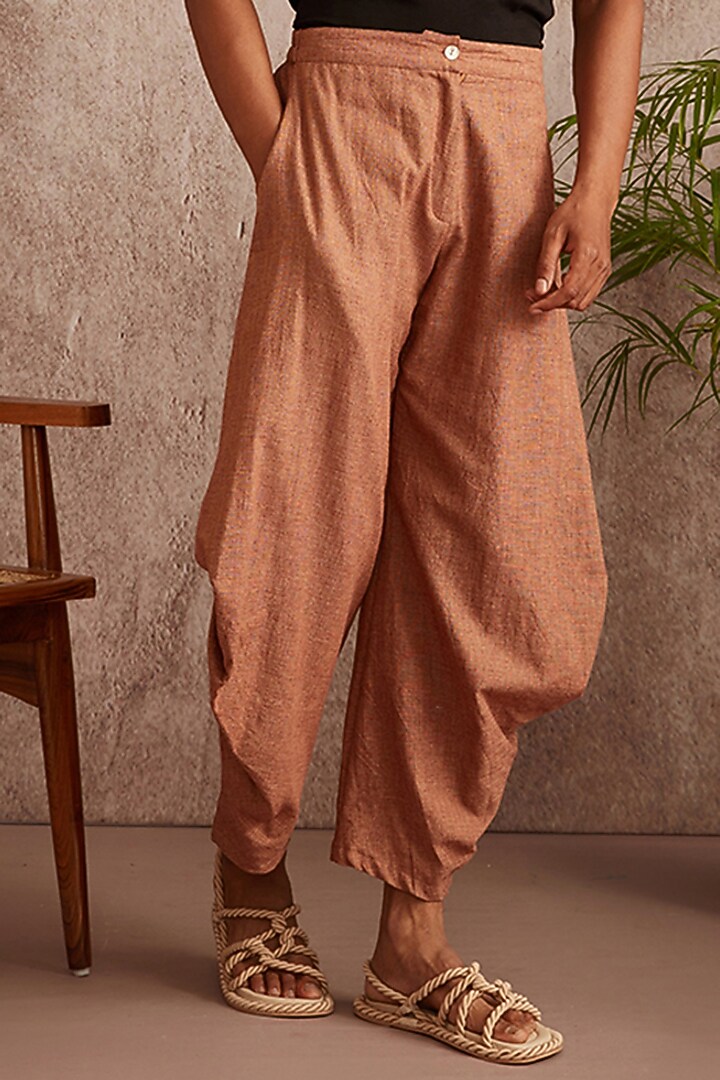 Beige Cotton Flax Harem Pants by BLUEHOUR at Pernia's Pop Up Shop