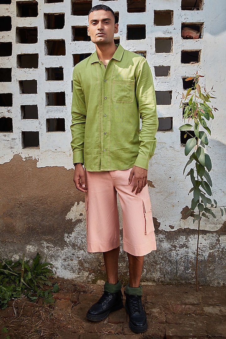 Green Cotton Flex Shirt by BLUEHOUR