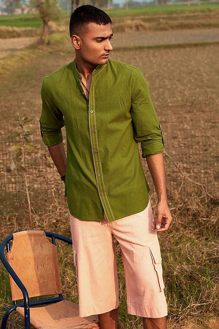 Green Mangalgiri Cotton Shirt by BLUEHOUR