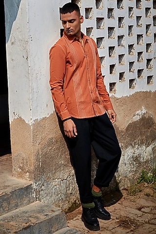 Orange Cotton Poplin Shirt by BLUEHOUR