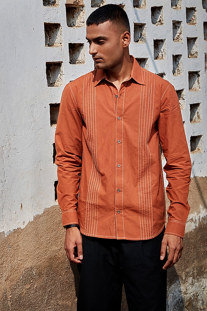 Orange Cotton Poplin Summer Shirt by BLUEHOUR at Pernia's Pop Up Shop