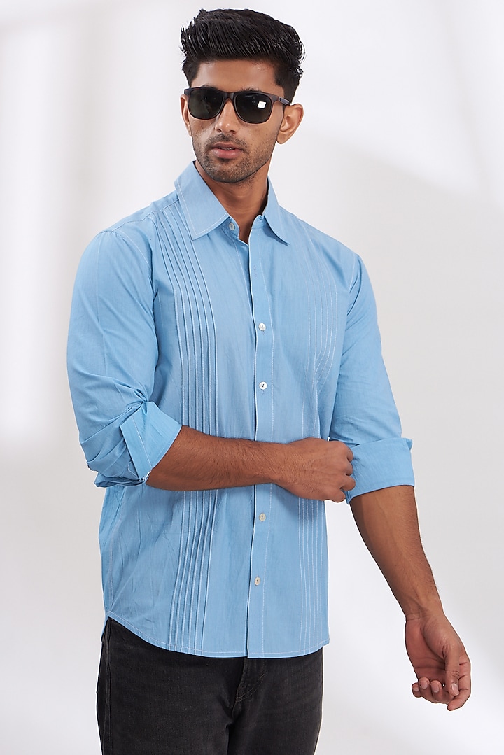 Blue Cotton Poplin Summer Shirt by BLUEHOUR at Pernia's Pop Up Shop