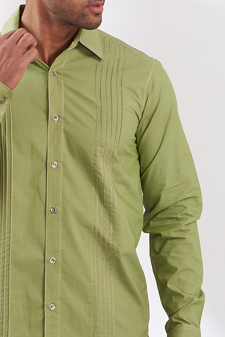 Green Cotton Poplin Summer Shirt by BLUEHOUR at Pernia's Pop Up Shop