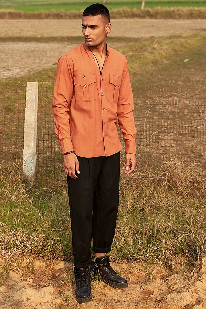Orange Cotton Flex Shirt by BLUEHOUR