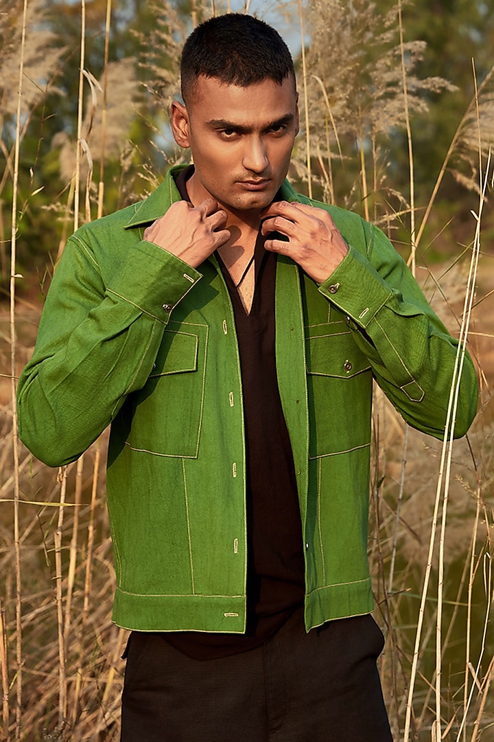 Green Cotton Twill Shirt Jacket Design by BLUEHOUR at Pernia's Pop Up ...