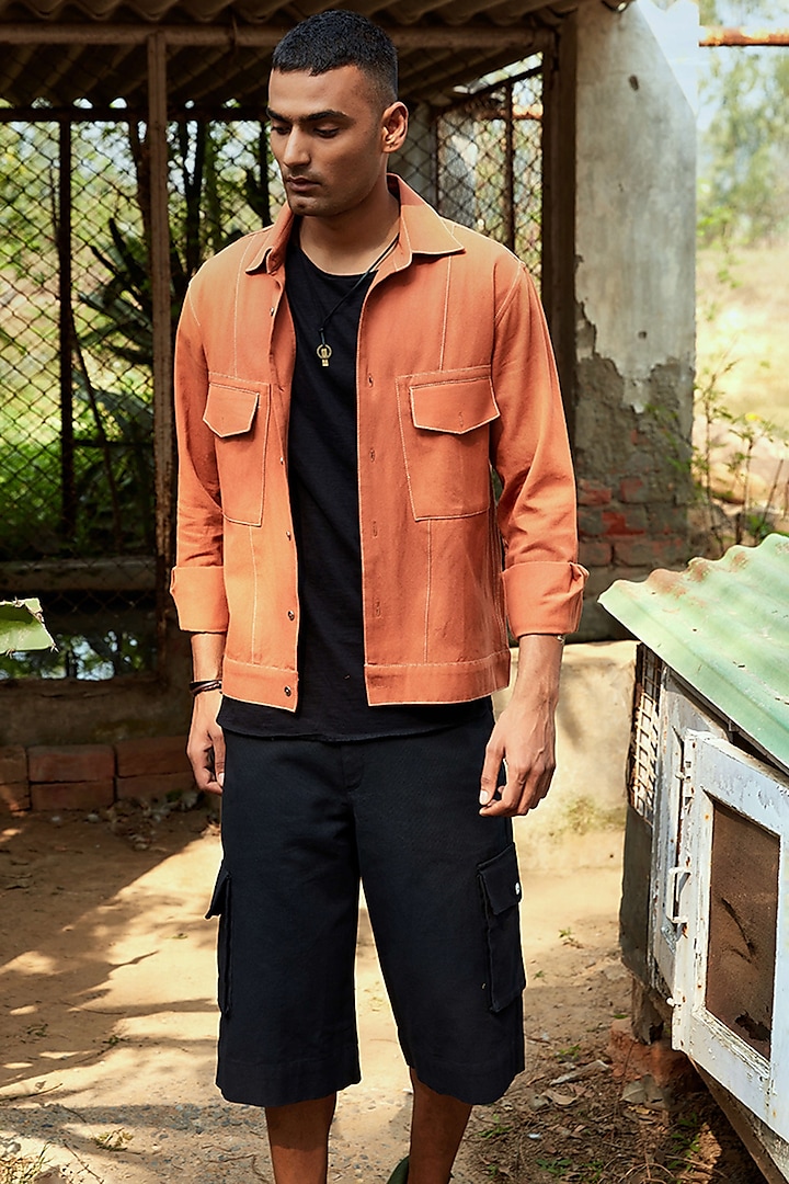 Orange Cotton Twill Shirt Jacket by BLUEHOUR