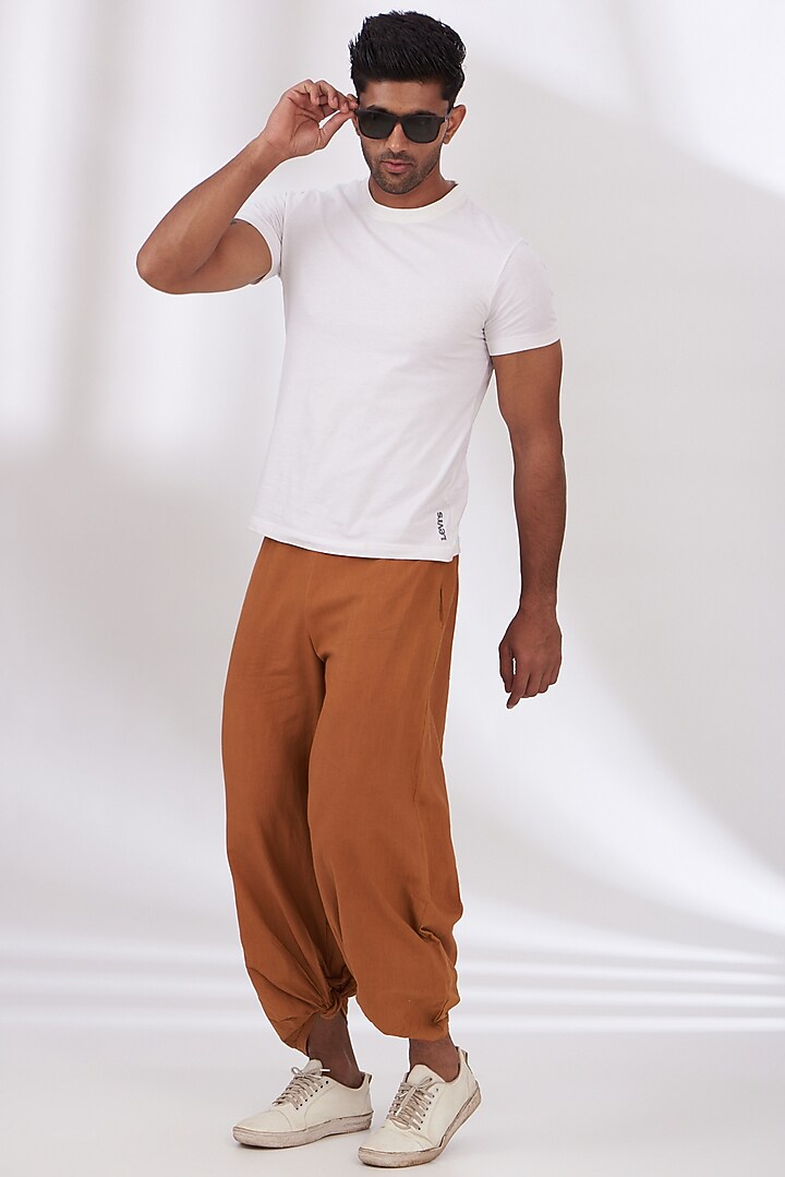 Orange Cotton Flex Trousers by BLUEHOUR at Pernia's Pop Up Shop