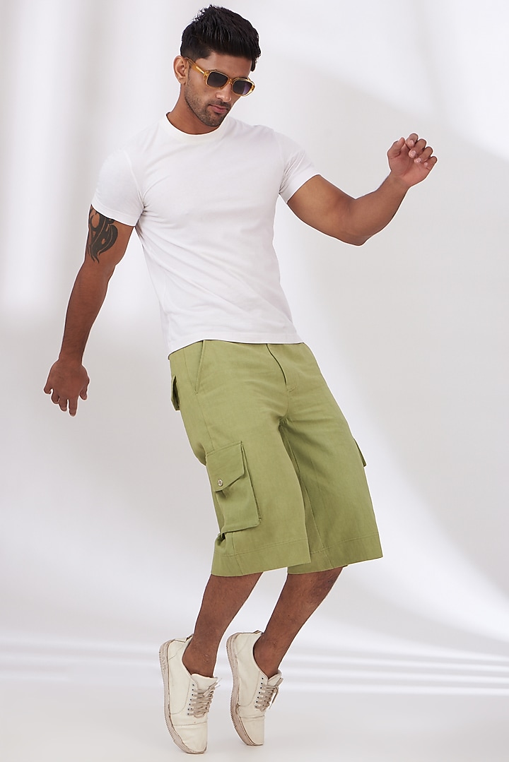 Green Cotton Twill Shorts by BLUEHOUR at Pernia's Pop Up Shop
