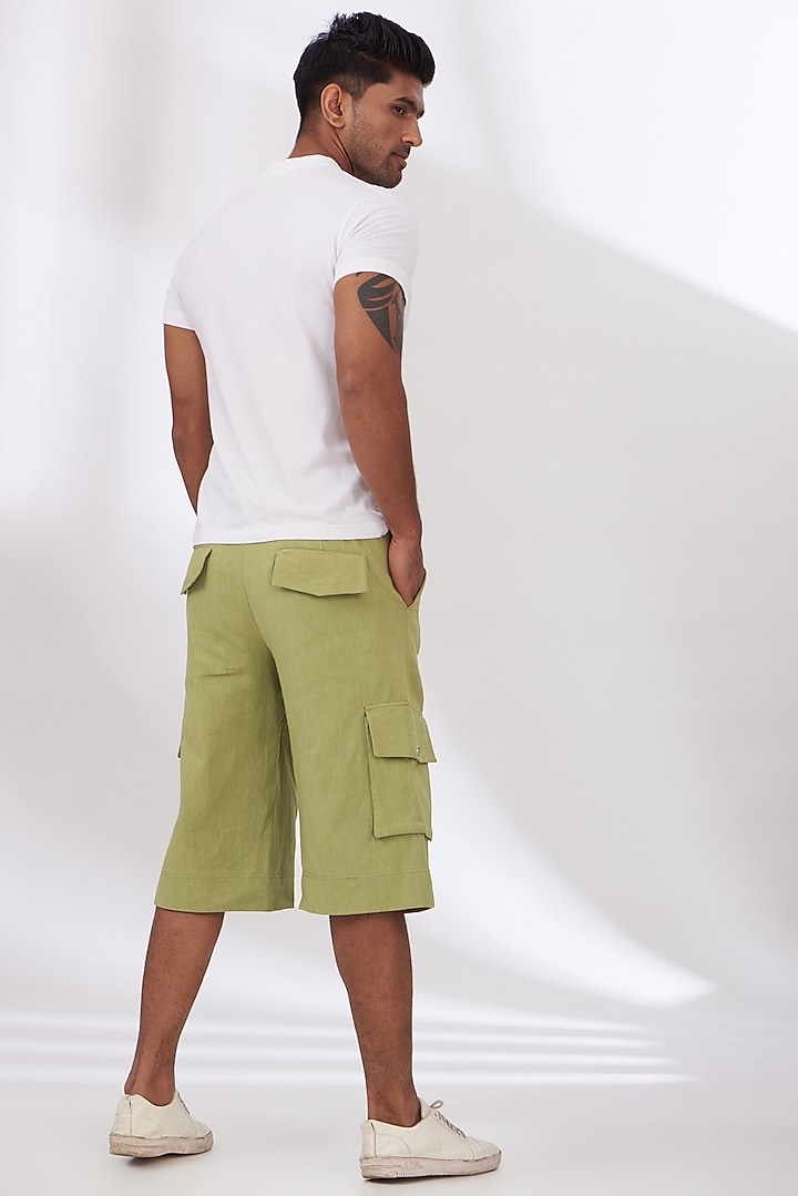 Green Cotton Twill Shorts by BLUEHOUR at Pernia's Pop Up Shop