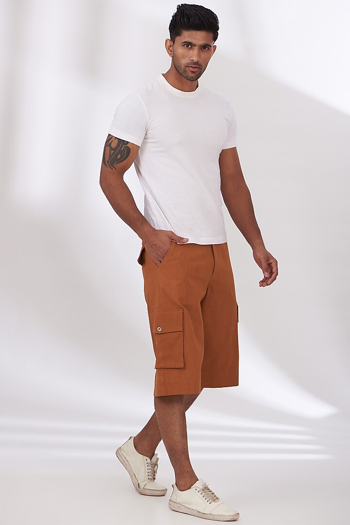 Orange Cotton Twill Shorts by BLUEHOUR at Pernia's Pop Up Shop