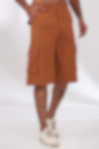 Orange Cotton Twill Shorts by BLUEHOUR