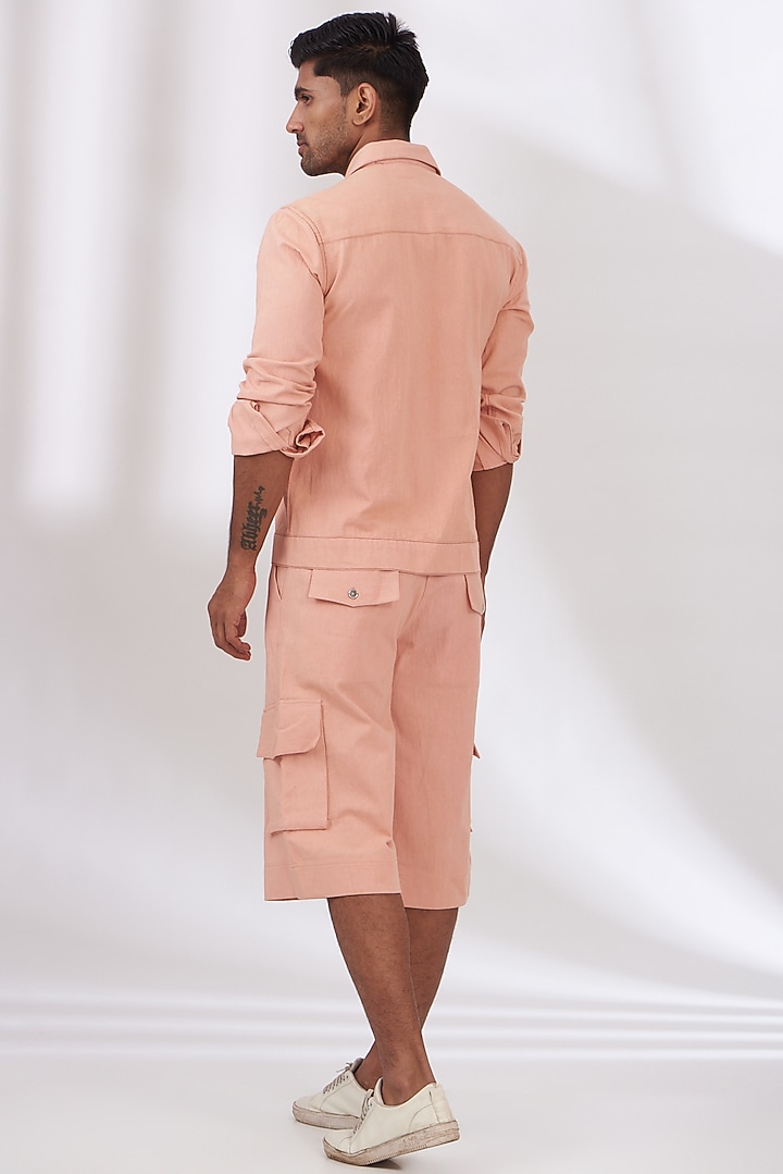 Peach Cotton Twill Shorts by BLUEHOUR at Pernia's Pop Up Shop
