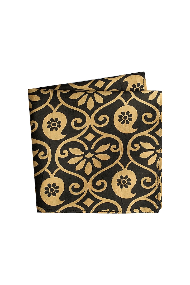 Black Printed Pocket Square by Bubber Couture