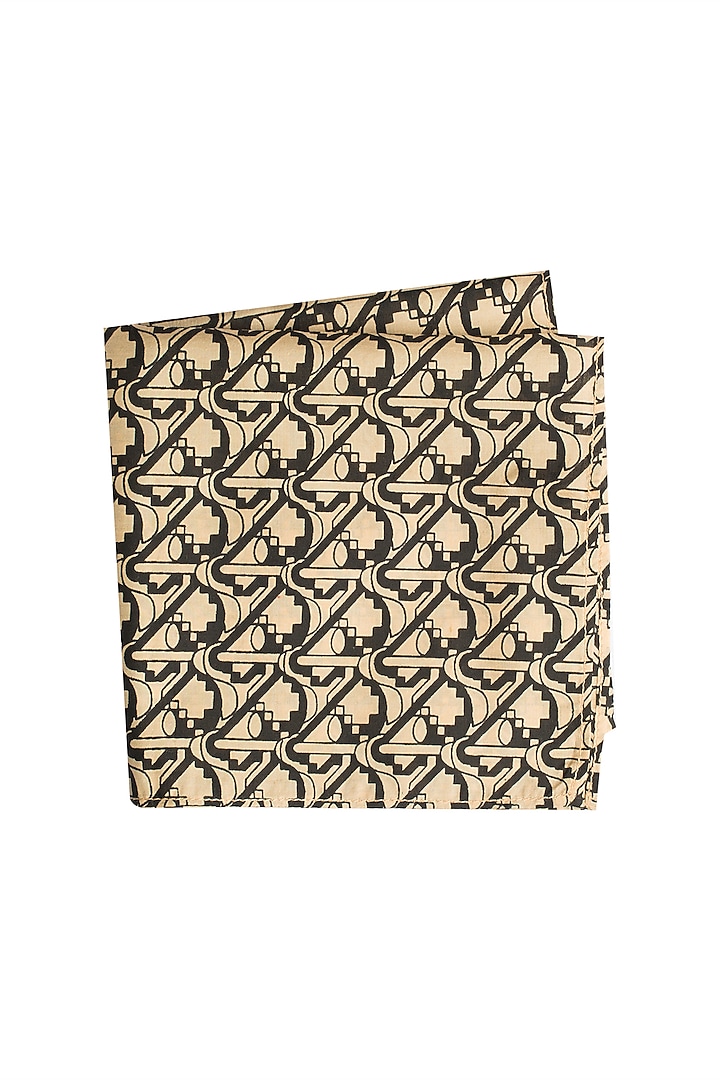 Beige & Black Printed Pocket Square by Bubber Couture