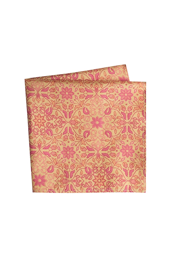 Peach & Yellow Printed Pocket Square by Bubber Couture