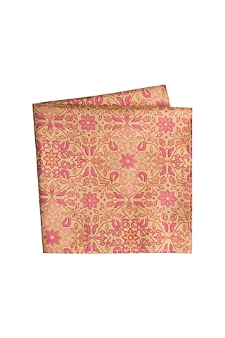 Peach & Yellow Printed Pocket Square by Bubber Couture