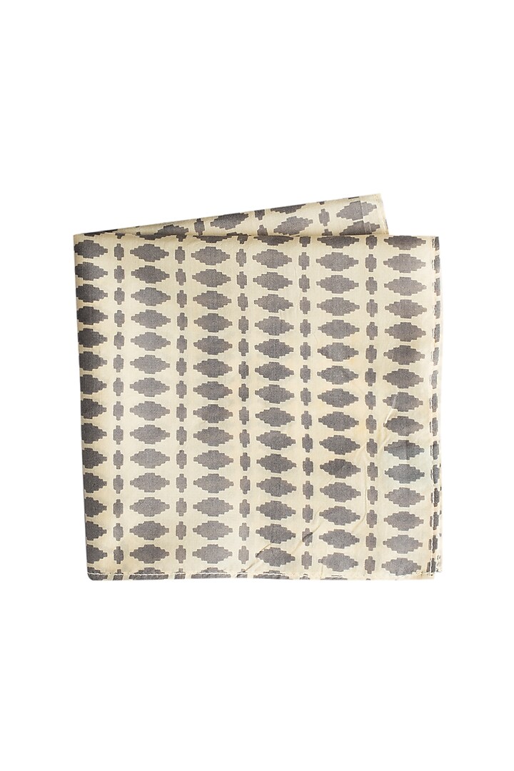 Grey & Off White Printed Pocket Square by Bubber Couture