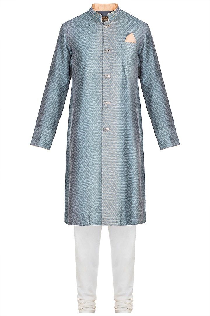 Slate Grey Embroidered Printed Kurta Set by Bubber Couture
